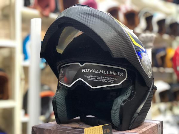 Nón bảo hiểm Fullface Lật hàm 2 kính Royal M179 Vân carbon