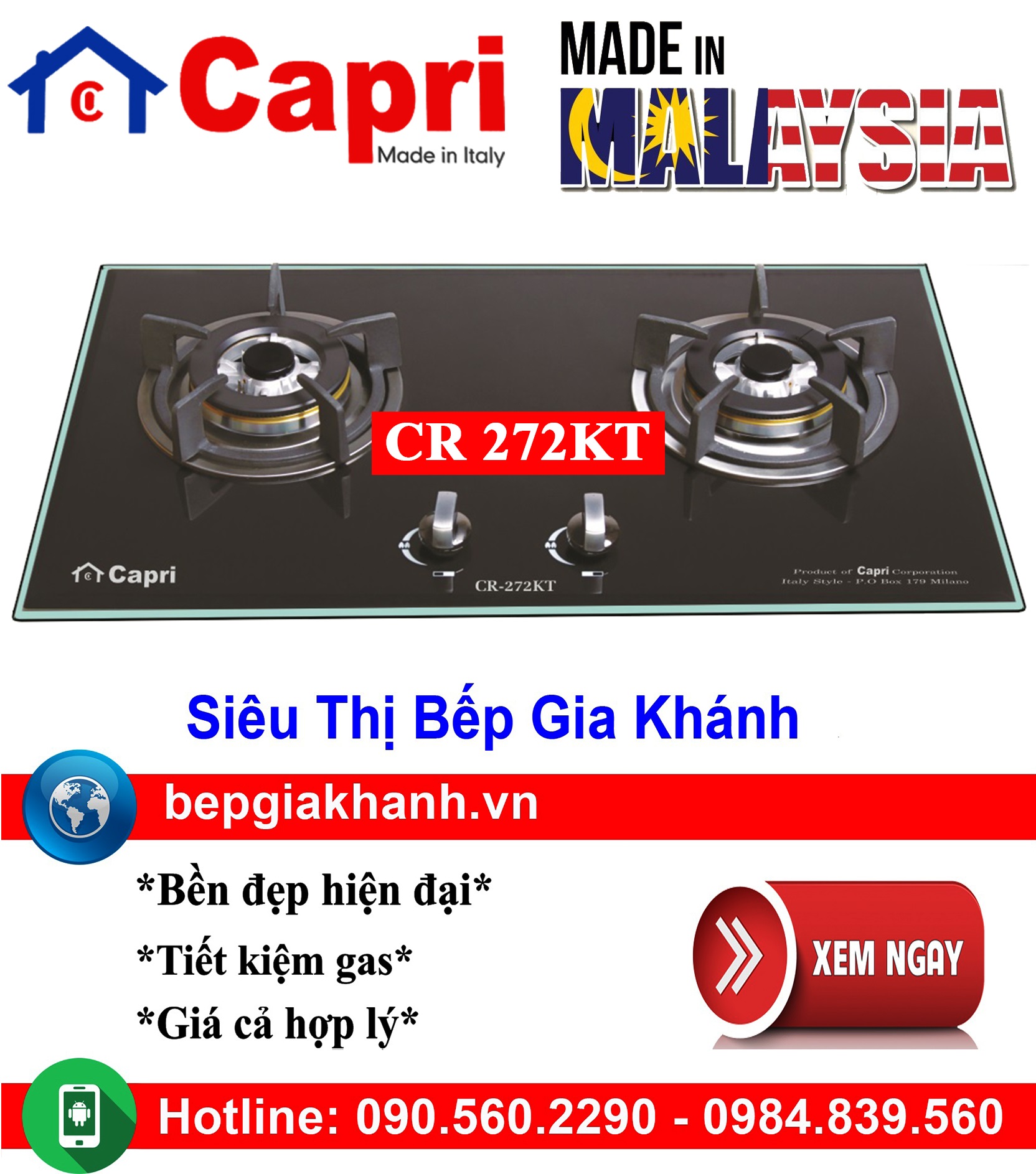 [HCM]Bếp gas âm Capri CR 272KT nhập khẩu Malaysia, bếp gas, bếp gas đôi, bếp gas đơn, bếp gas âm, bếp ga, bếp ga đôi, bếp ga đơn, bếp ga âm, bep ga, bep gas