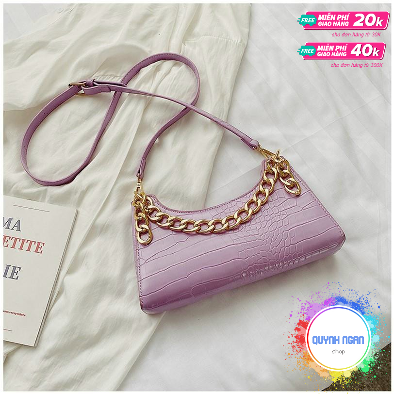 Túi đeo chéo vân da rắn phối quai xích xách tay thời trang size 27cm