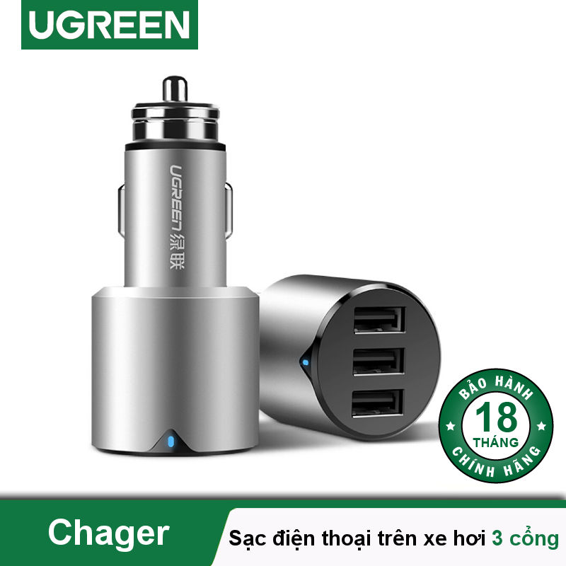 Sạc điện thoại hỗ trợ 3 cổng USB 2.0 trên xe hơi, dòng tối đa 2.4A UGREEN CD165 40733 Sạc điện thoại hỗ trợ 3 cổng USB 2.0 trên xe hơi, dòng tối đa 2.4A UGREEN CD165 40733