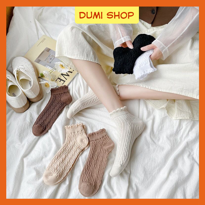 Combo 5 đôi tất cổ bèo len gân nữ vặn thừng phong cách hàn quốc - dumi shop