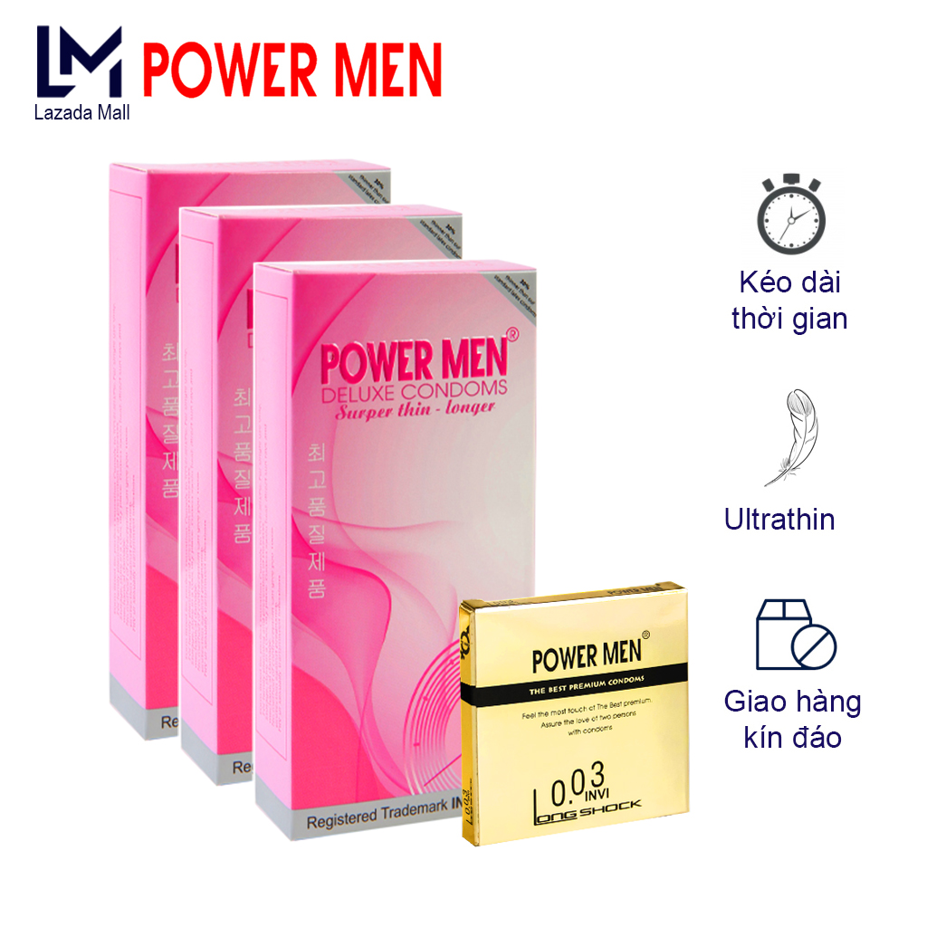 Combo 36 Bao cao su Powermen Superthin Longer Siêu mỏng, Kéo dài thời gian quan hệ - Bao cao su Powermen Superthin Longer