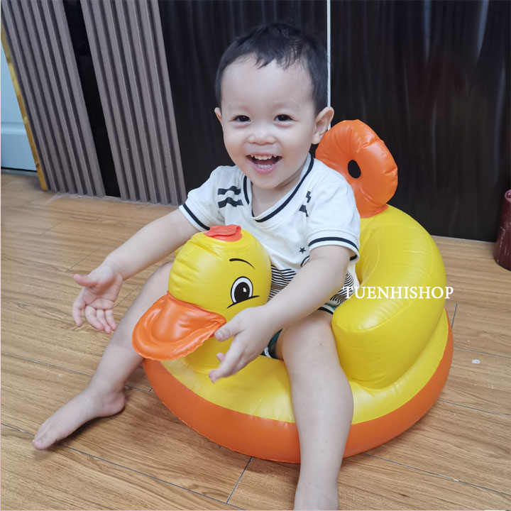 (VIDEO THẬT) Ghế tập ngồi cho bé (HÀNG LOẠI 1) bằng hơi (có còi) hình vịt vàng, ghế hơi tập ngồi