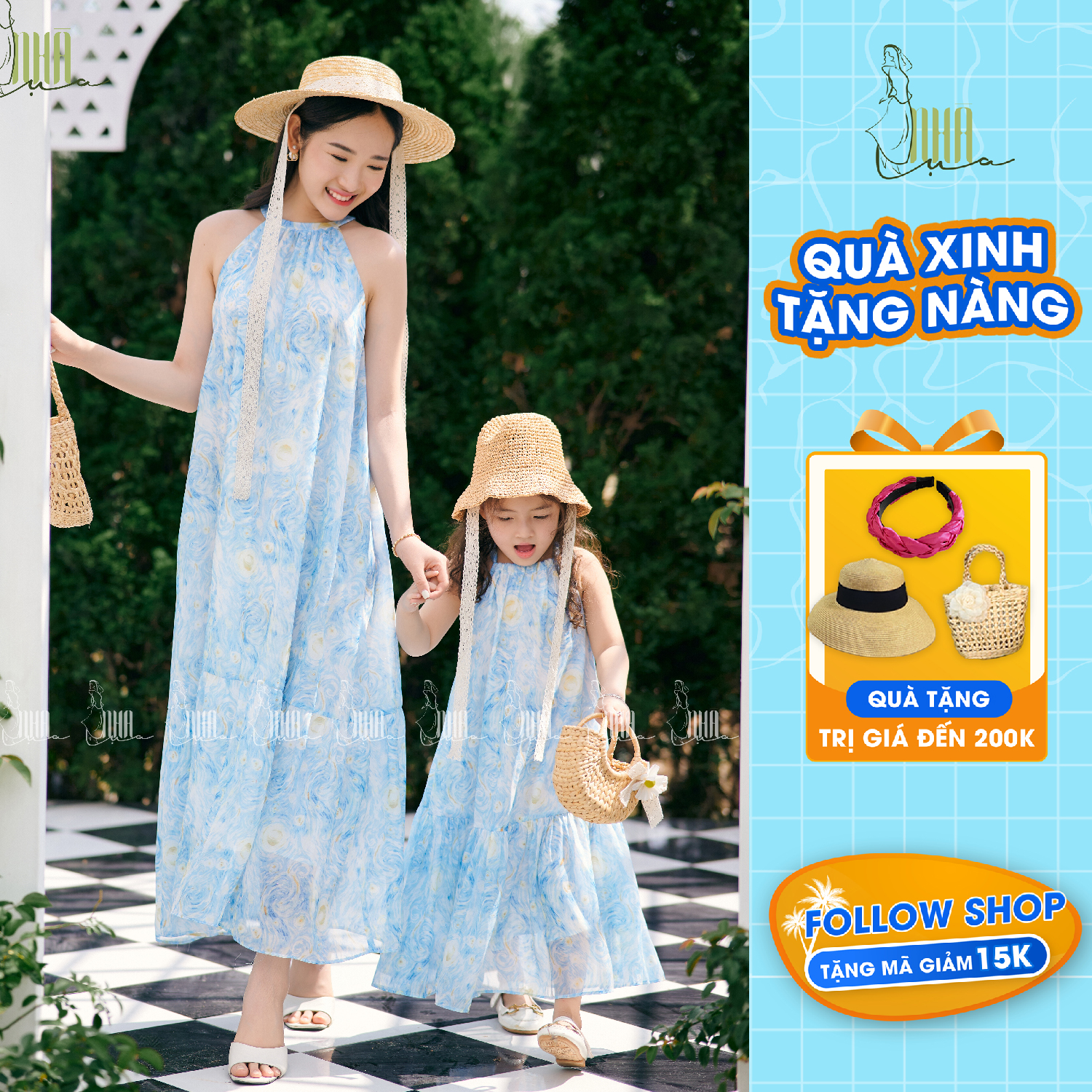Đầm maxi hoa đi biển Hạ Thảo đồ đôi mẹ và bé gái - Đầm maxi dáng suông họa tiết hoa đi chơi đi du lịch CB04