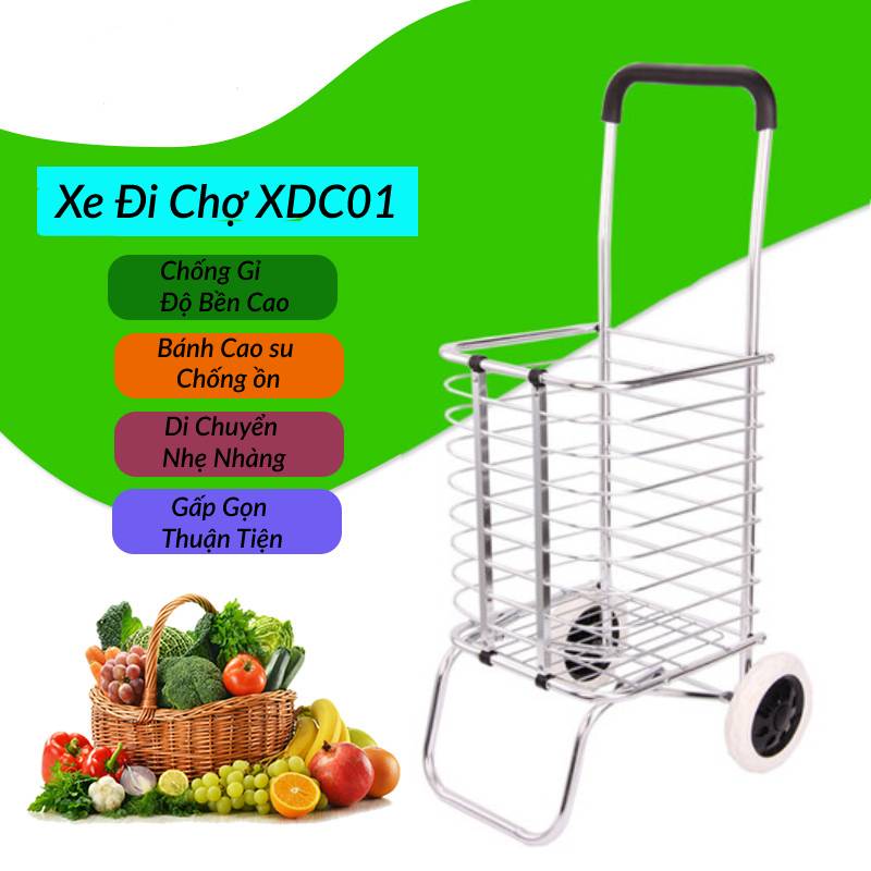 Xe Kéo Đi Chợ Có Giỏ Hàng Gấp Gọn Chất Liệu Nhôm Bền Đẹp XDC01