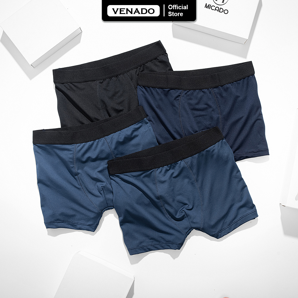 Combo 4 quần lót boxer nam vải kim cương thông hơi co giãn 4 chiều cao cấp Venado