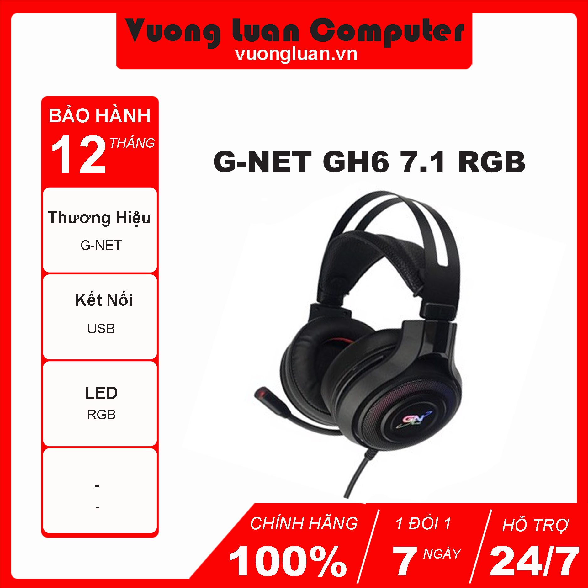 Tai nghe g-net gh6 plus - âm thanh 7.1 có rung bảo hành 12 tháng