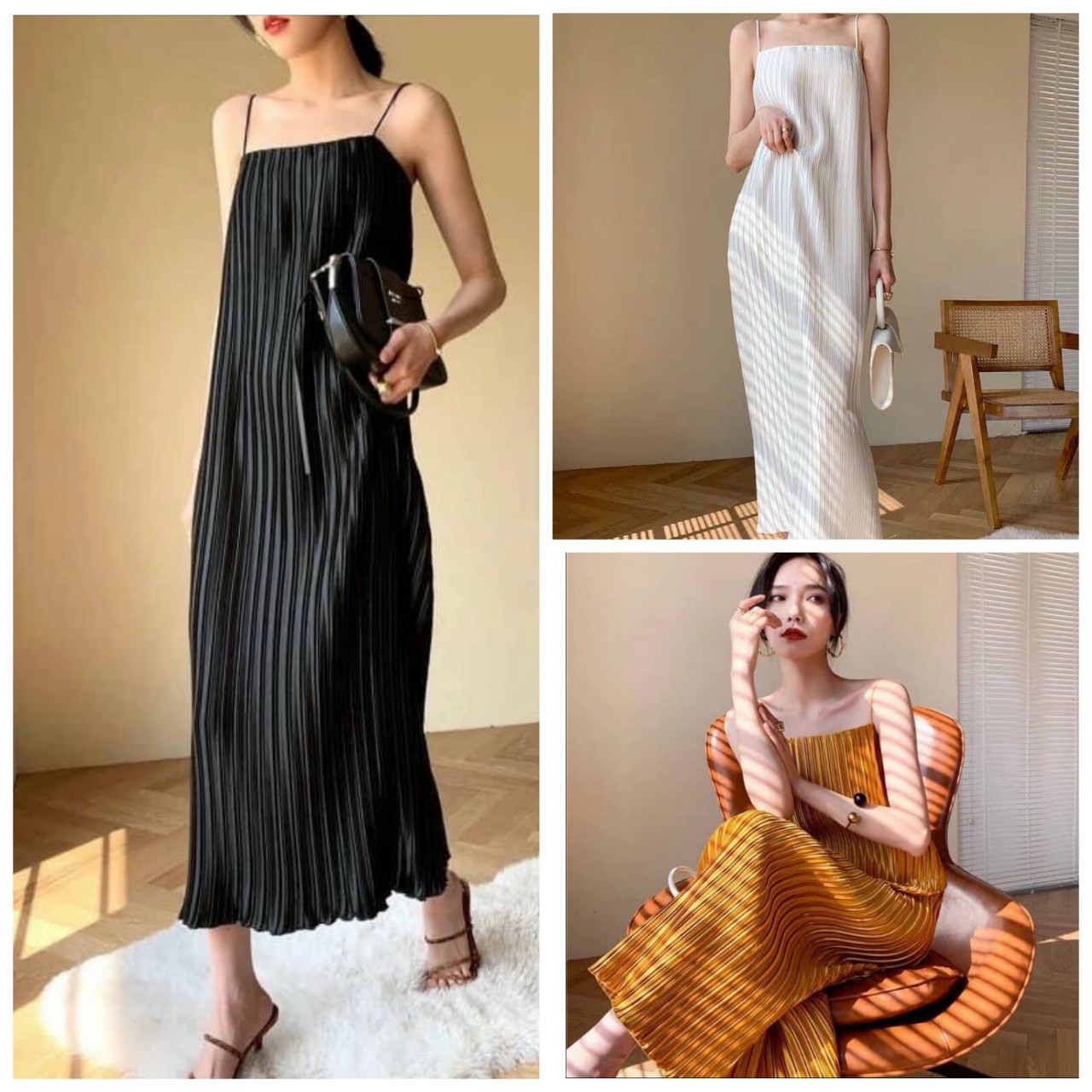 Đầm maxi 2 dây dập ly sang chảnh - ST8318