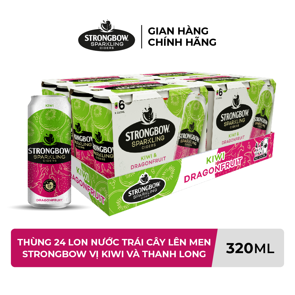 Thùng 24 Lon Nước Trái Cây Lên Men Strongbow Vị Kiwi Và Thanh Long 320ml/lon
