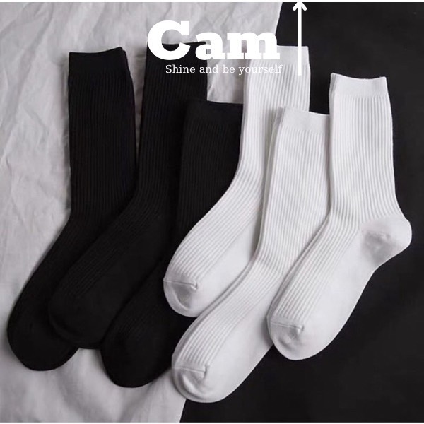 Tất cổ cao vớ trơn nam màu đen trắng phong cách basic, tất công sở đi giày tây cotton cao cấp - camcamvintage
