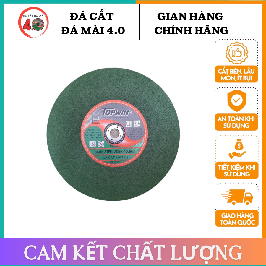 Đá cắt sắt topwin xanh lá 350 - đá cắt inox - đá cắt kim loại - hàng chính hãng