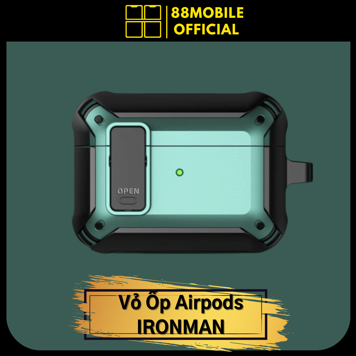 Vỏ case air.pod pro 3 2 chống sốc IRONMAN, ốp airpods bảo vệ có nút khóa chống mở nắp 88Mobile