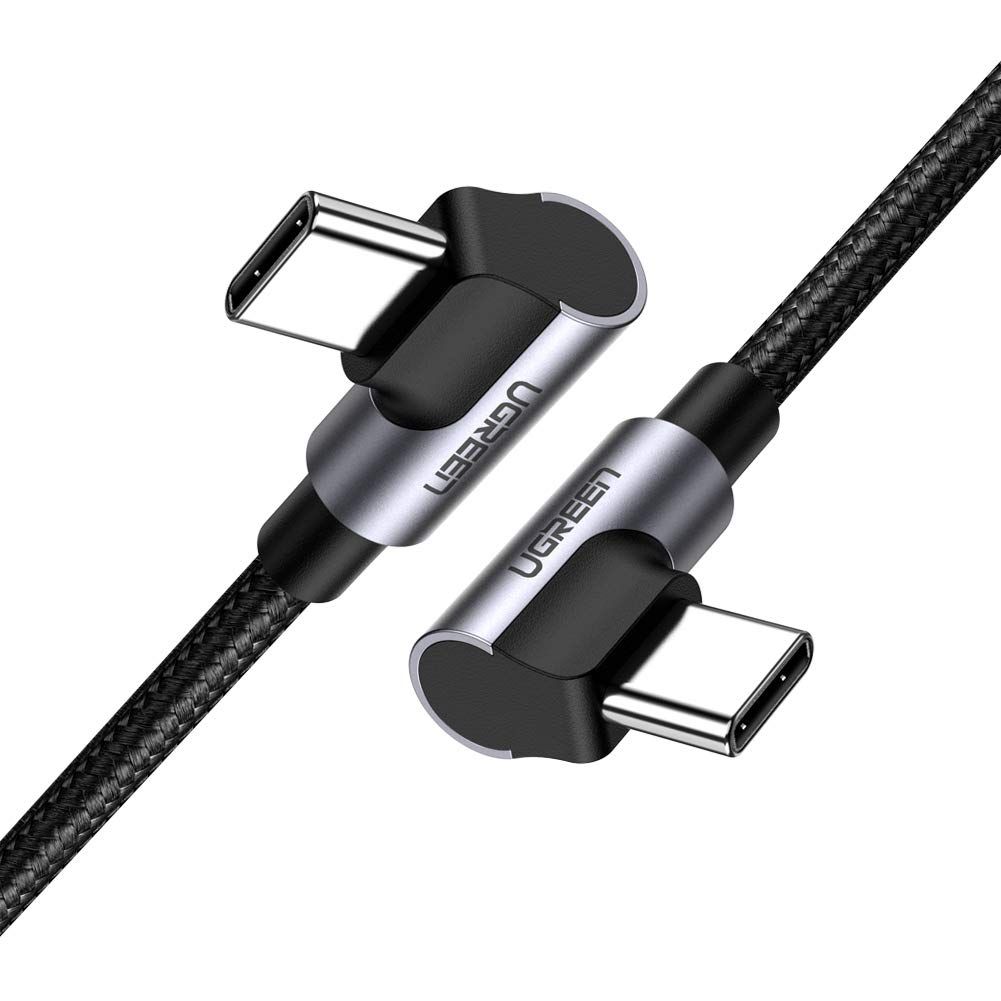 Ugreen 70529 1m 3a 60w 2 đầu bẻ góc phải 90 độ cáp usb type c ra c đầu nhôm mạ nickel chống nhiễu us323 70529