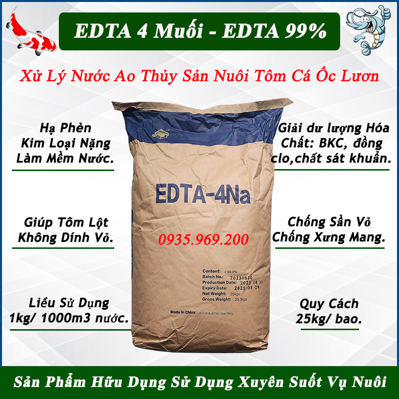 Hạ phèn , hạ kim loại nặng ao tôm cá , giải độc dư lượng hóa chất tồn dư trong ao . EDTA 4Na - EDTA 