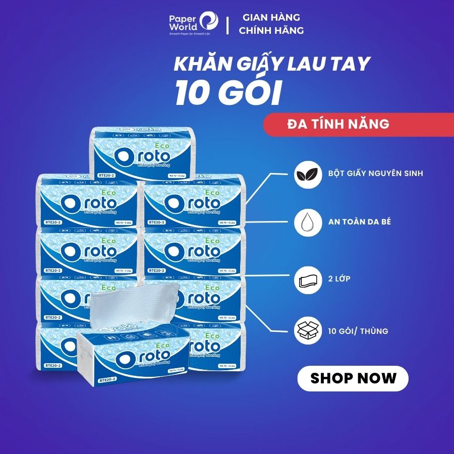 Combo 10 gói khăn giấy rút lau tay đa năng 2 lớp 102 tờ Japani | Thế Giới Giấy | 100% bột giấy nguyên sinh | khăn giấy khô đa năng
