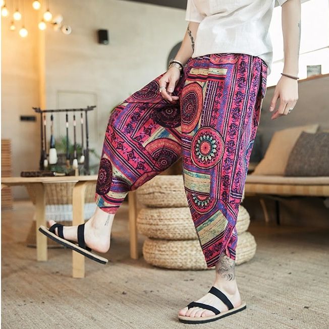 Quần ngố nam alibaba ống rộng họa tiết cao cấp