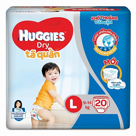Tã quần huggies dry size l 20 miếng