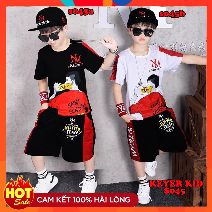 Độ bộ bé trai, Phong Cách Hiphop chất cotton 100% co giãn 4C mềm mịn hàng sịn sò loại 1, độ bền cao thấm hút mồ hôi giặt không rà màu, không tróc S045 keyer kid