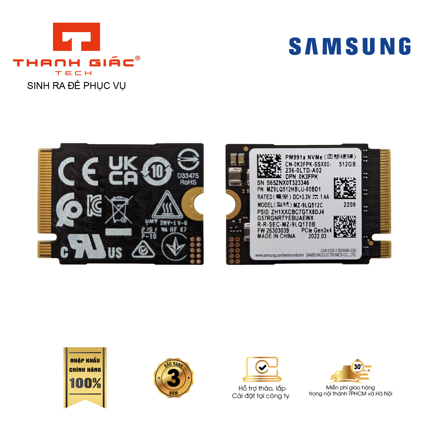 Ssd samsung pm991a 256gb/512gb m.2 2230 pcie nvme gen 3x4 - bảo hành 12 tháng