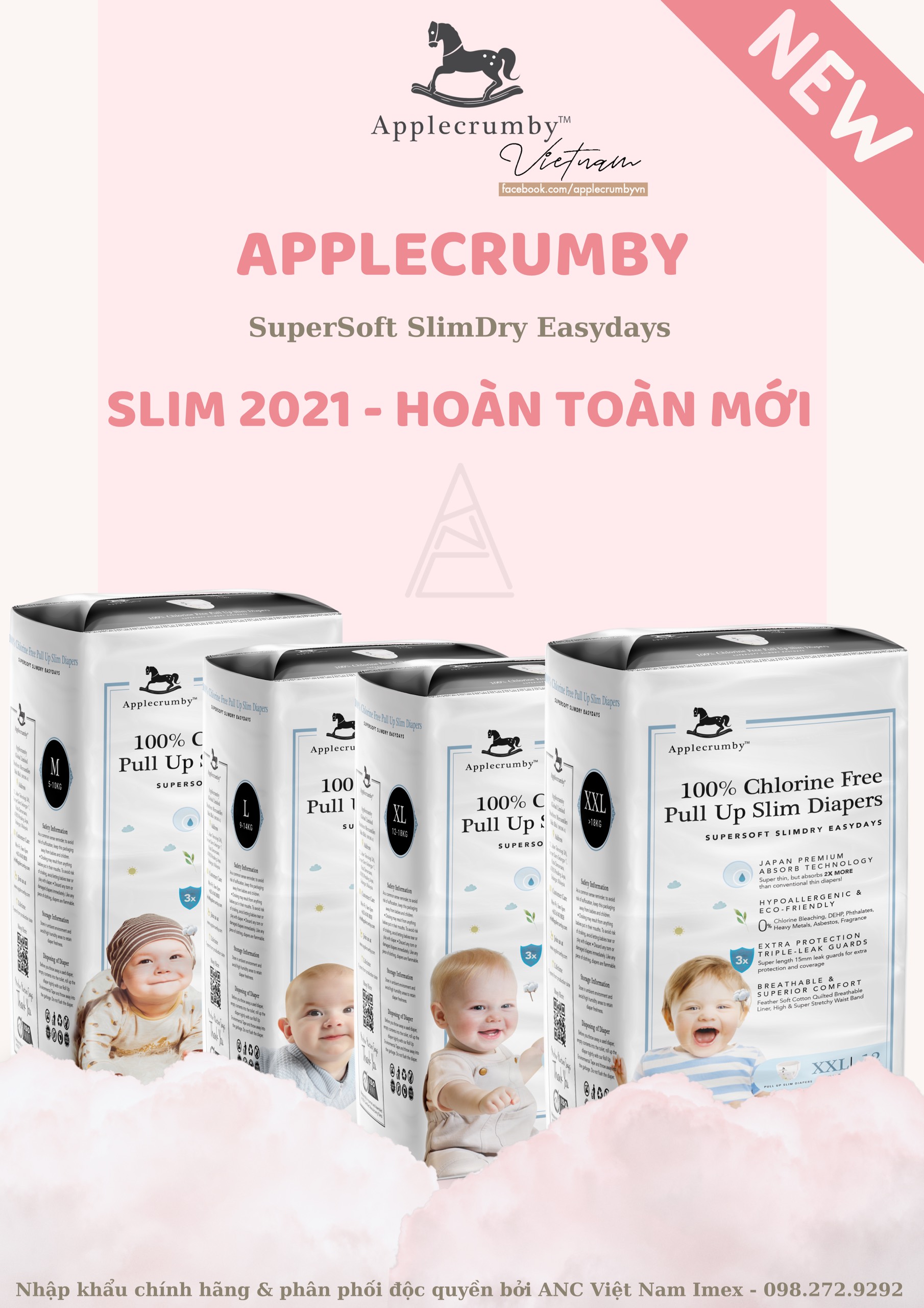 Tã/ bỉm applecrumby slimdry easydays 2021 dán quần đủ các size