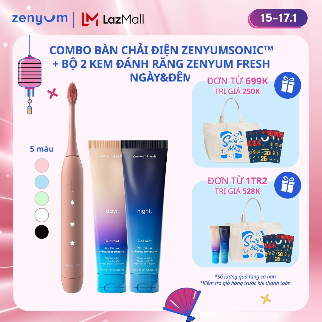 Combo Bàn Chải Điện Zenyum Sonic + Bộ 2 Kem Đánh Răng Zenyum Fresh Ngày và Đêm