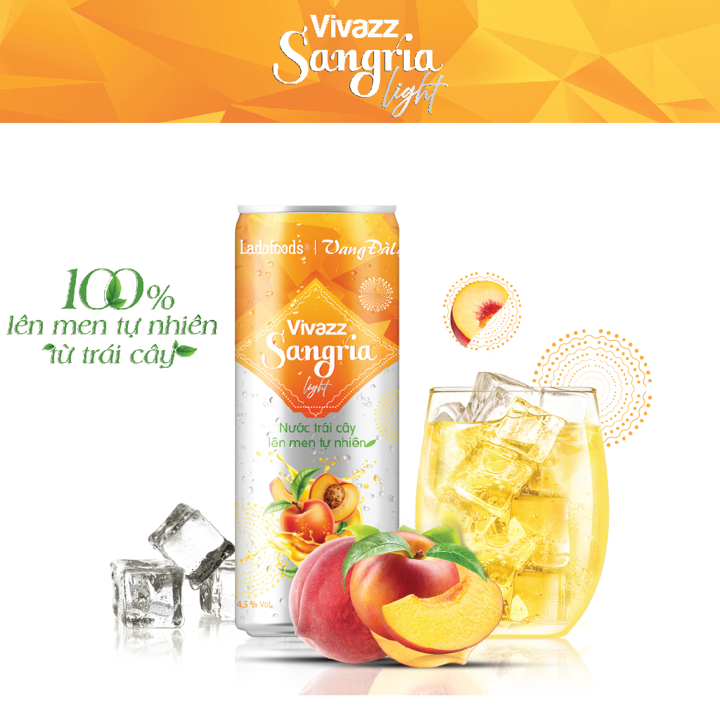 Vivazz Sangria Light Lon 330ml - Nước Trái Cây Lên Men Tự Nhiên Vị Đào