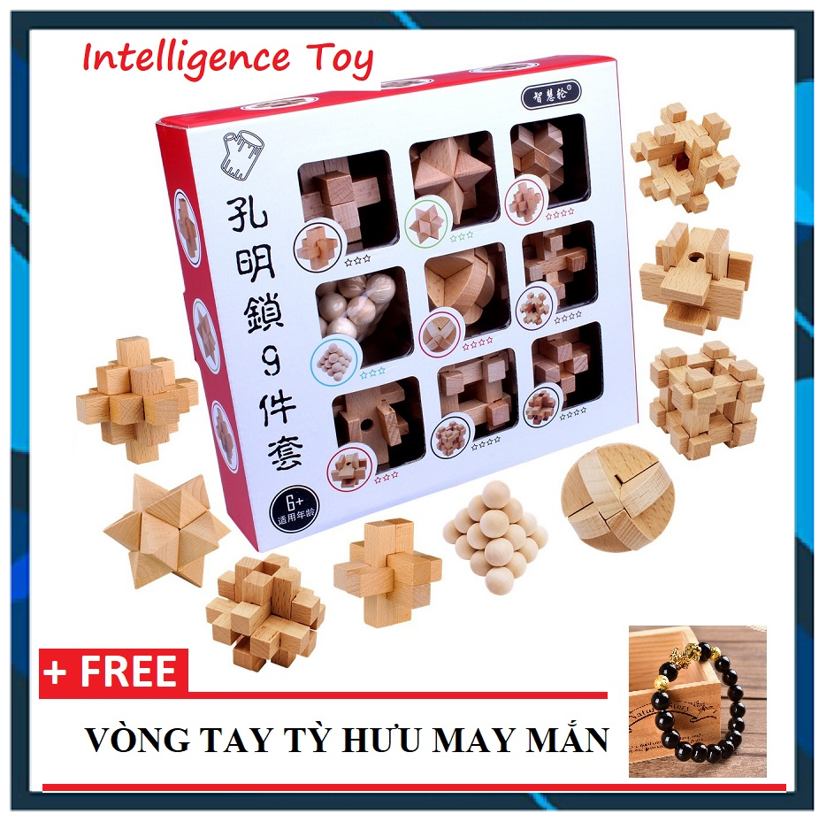 ⚡⚡ [HOT SALE] [BỘ 9 MÓN] Trò chơi tháo lắp gỗ WOODEN PUZZLE FN120 - TẶNG 1 VÒNG TAY TỲ HƯU MAY MẮN FUNO