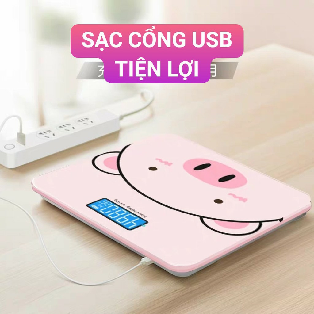 Cân Điện Tử Kính Cường Lực Kèm Sạc Pin Cổng USB