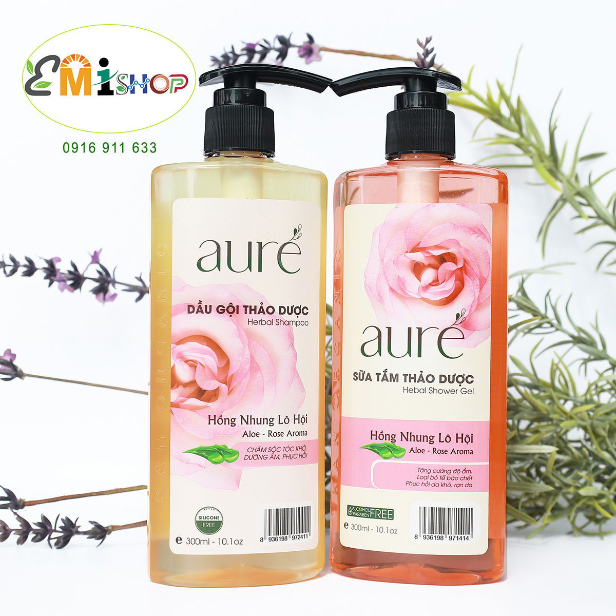 [Combo SỮA TẮM & DẦU GỘI AURE' 300ml] tinh chất HOA HỒNG & LÔ HỘI - tẩy tế bào chết cho da - dưỡng ẩm - chống nắng - chăm sóc tóc khô - xơ rối - phục hồi tóc hư tổn