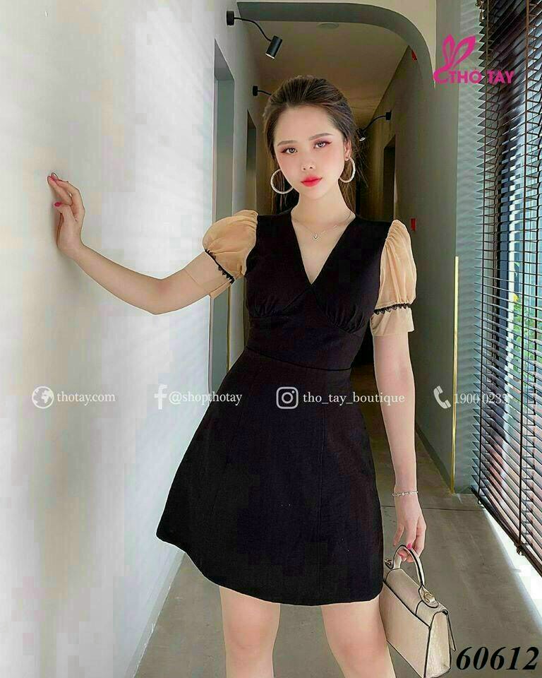 [HCM]Váy nữ - Freeship - Đầm đen tay lưới dạo phố hot trend có đủ size 40-71kg bigsize