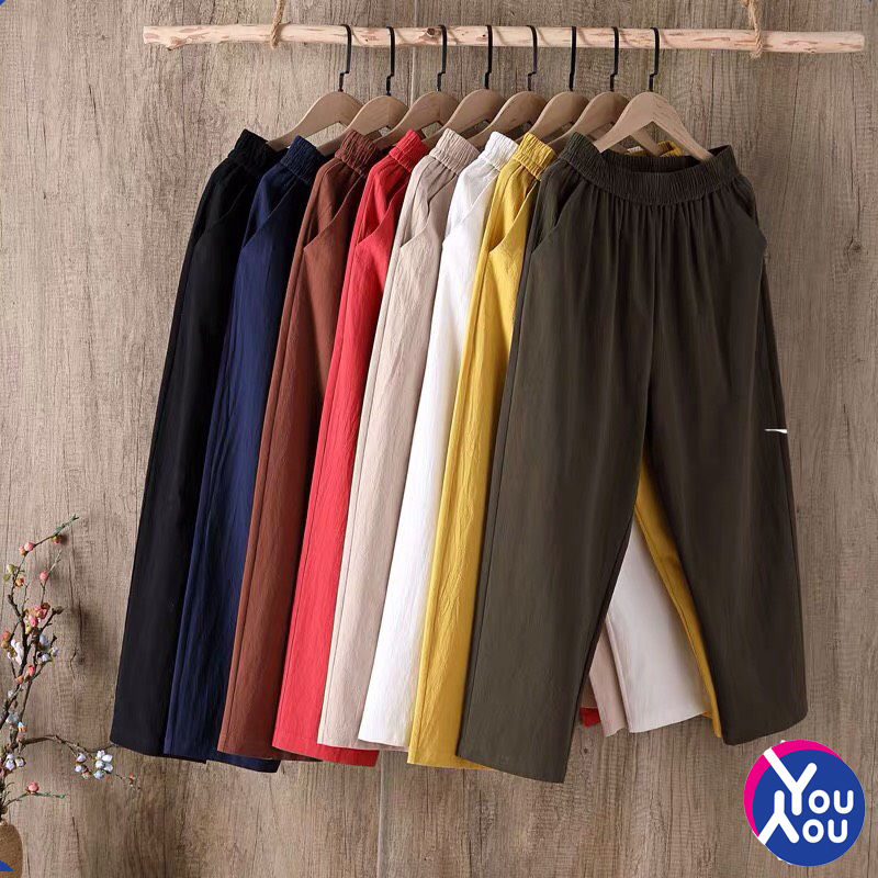 Quần đũi nữ cạp chun YouYou quần baggy đũi lưng thun chất đũi nhẹ mát
