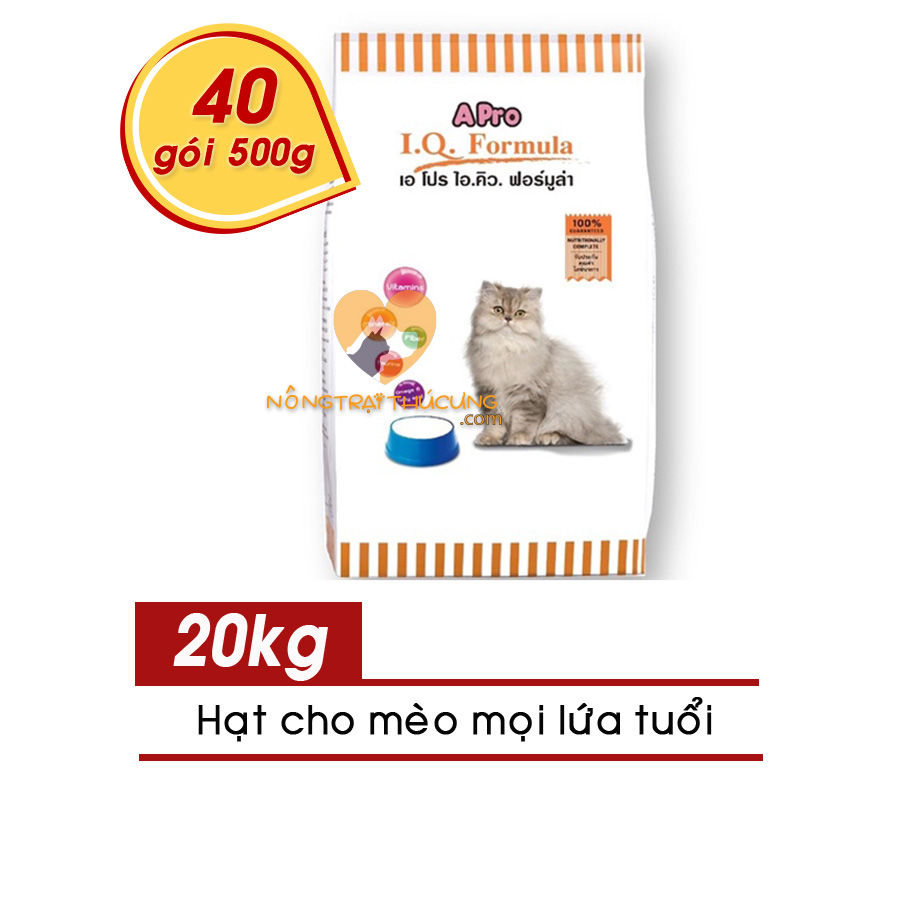 [BAO 20KG] Thức ăn hạt cho Mèo APRO IQ Formula (Thái Lan) Bao 20kg (40 gói 500g) - [Nông Trại Thú Cưng]