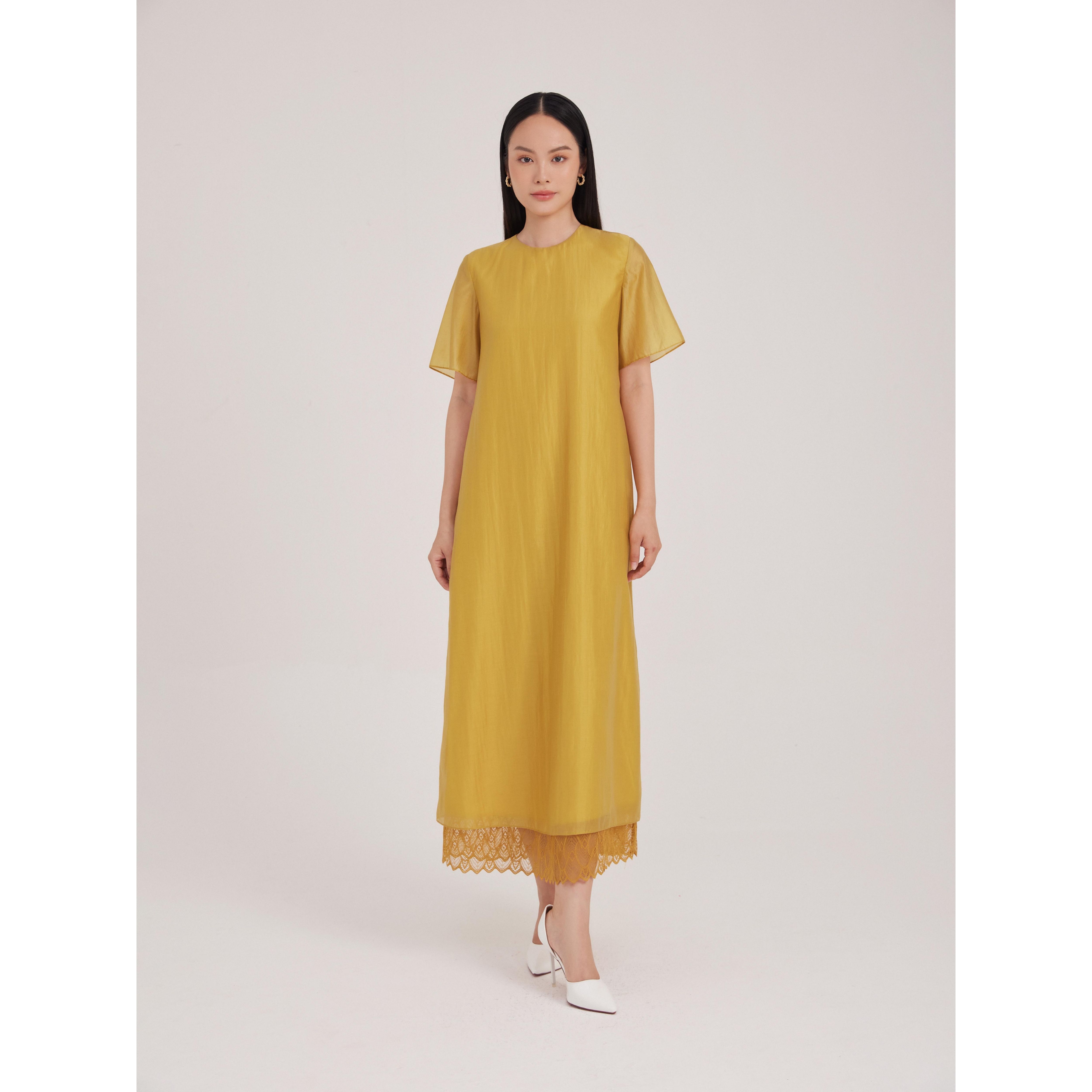 Đầm dài voan tơ phối ren Mauve Lace T-shirt dress
