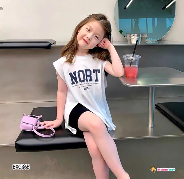 Set áo xẻ tà quần legging lửng nort dễ thương cho mẹ & bé gái bxg366