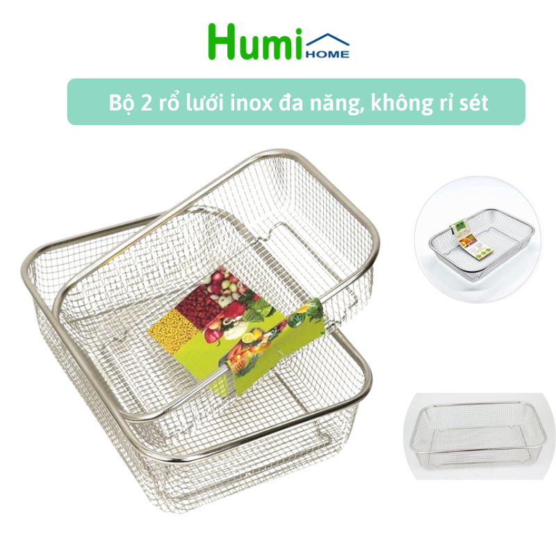 Bộ 2 rổ lưới inox không rỉ sét - Bộ rổ lưới đa năng hàng loại 1 bền chắc chắn, tiện dụng
