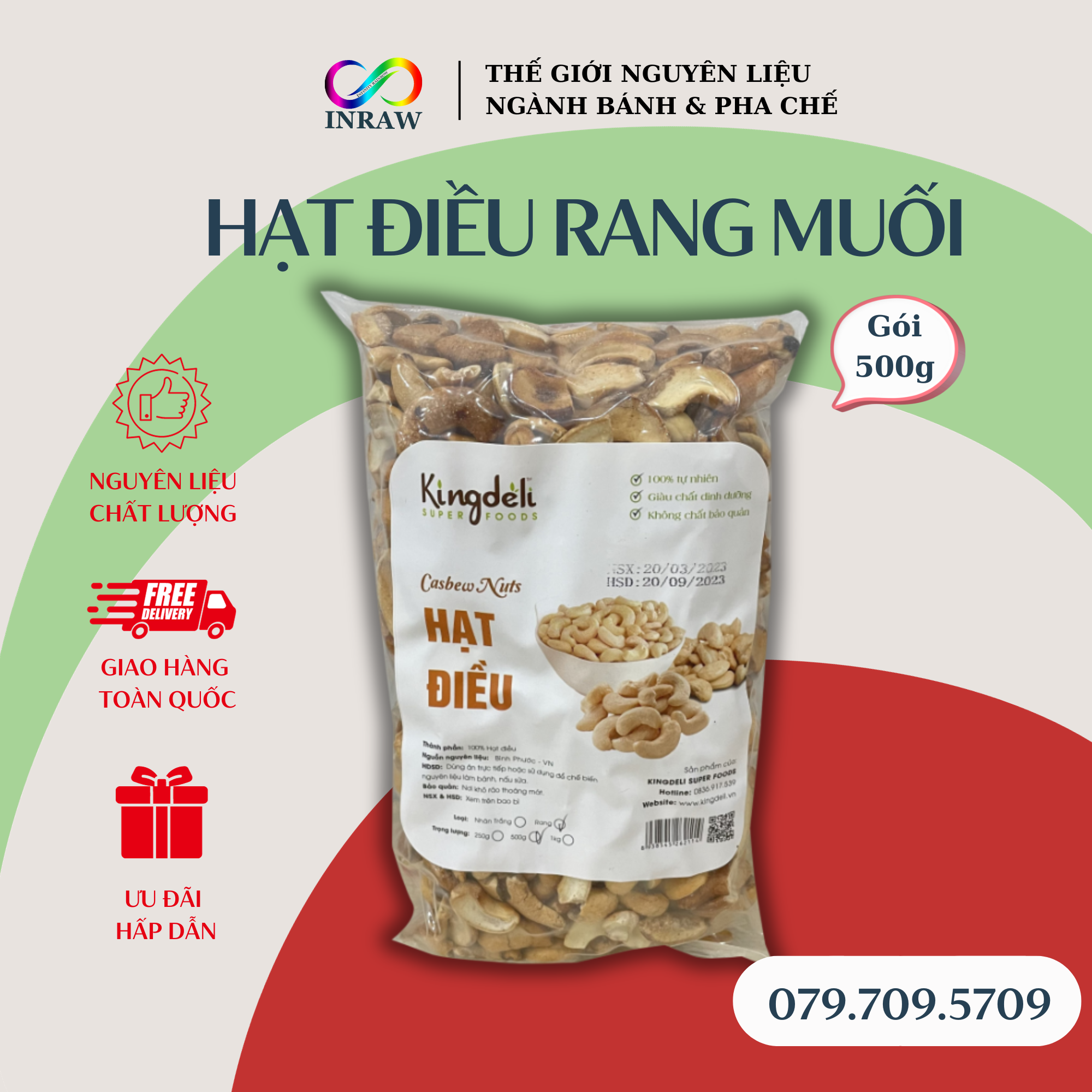 Hạt Điều Bể Đôi Tách Vỏ Túi 500g - Giao thương hiệu ngẫu nhiên