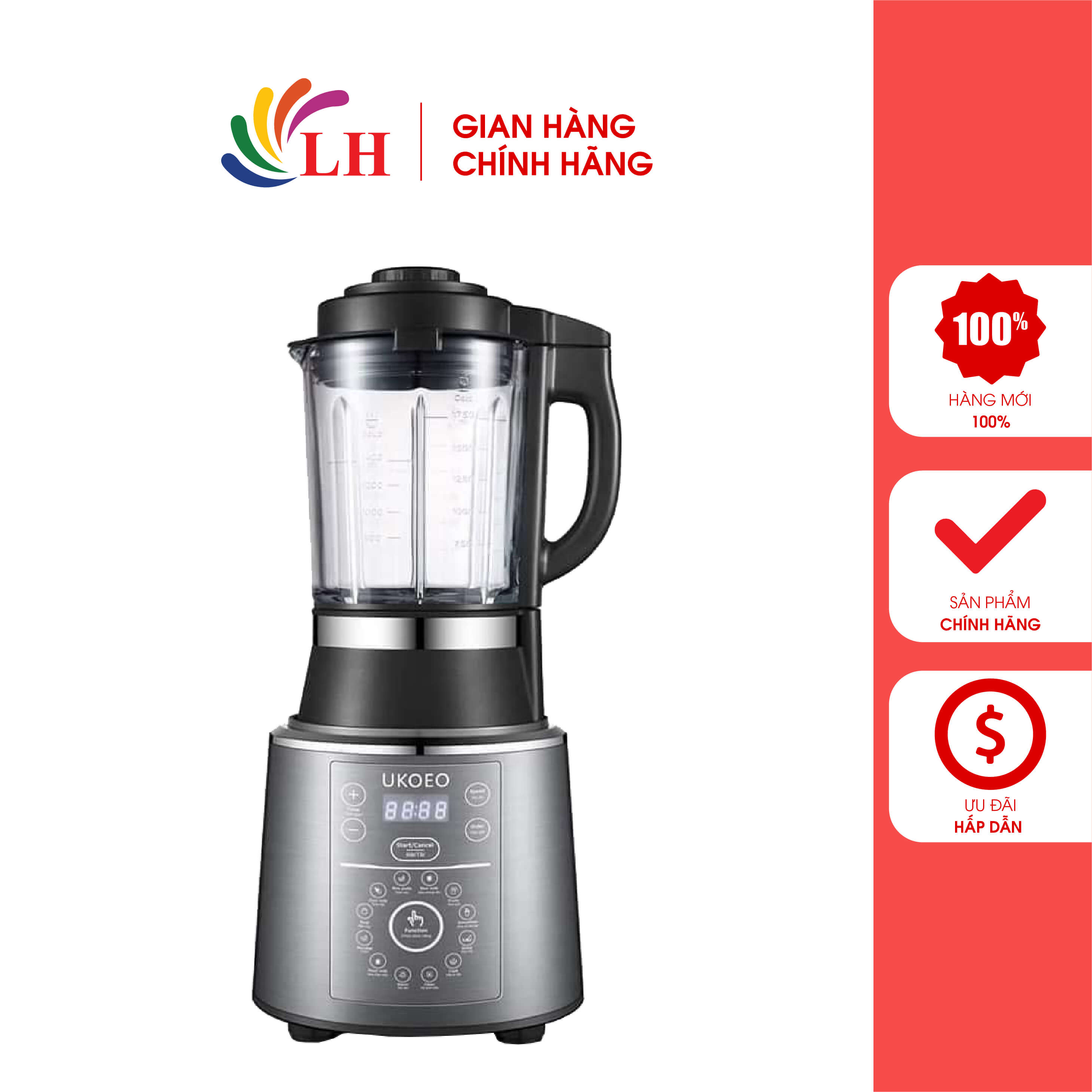 Máy xay nấu đa năng UKOEO PR5 Plus - Công suất 1800W, tay cầm chống nóng, chân đế chống trượt, động cơ hoạt động êm ái, điều khiển cảm ứng