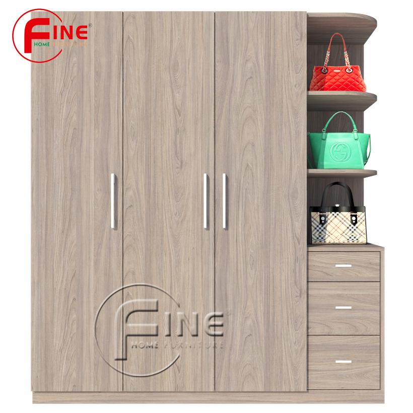 Tủ Quần Áo Cao Cấp Hiện Đại Fine Home HT042 (180cm x 200cm) sang trọng, có kệ trưng bày túi xách