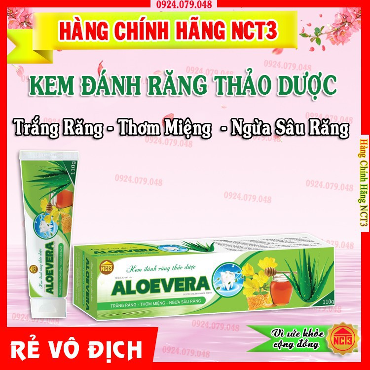 [Freeship + giảm 5% khi mua 2]( Rẻ vô địch ) Kem đánh răng thảo dược aloevera (110g) [ sản phẩm công ty nct3 ], làm cho chân răng co lại, ôm sát chân răng cho hàm răng chắc, không lung lay
