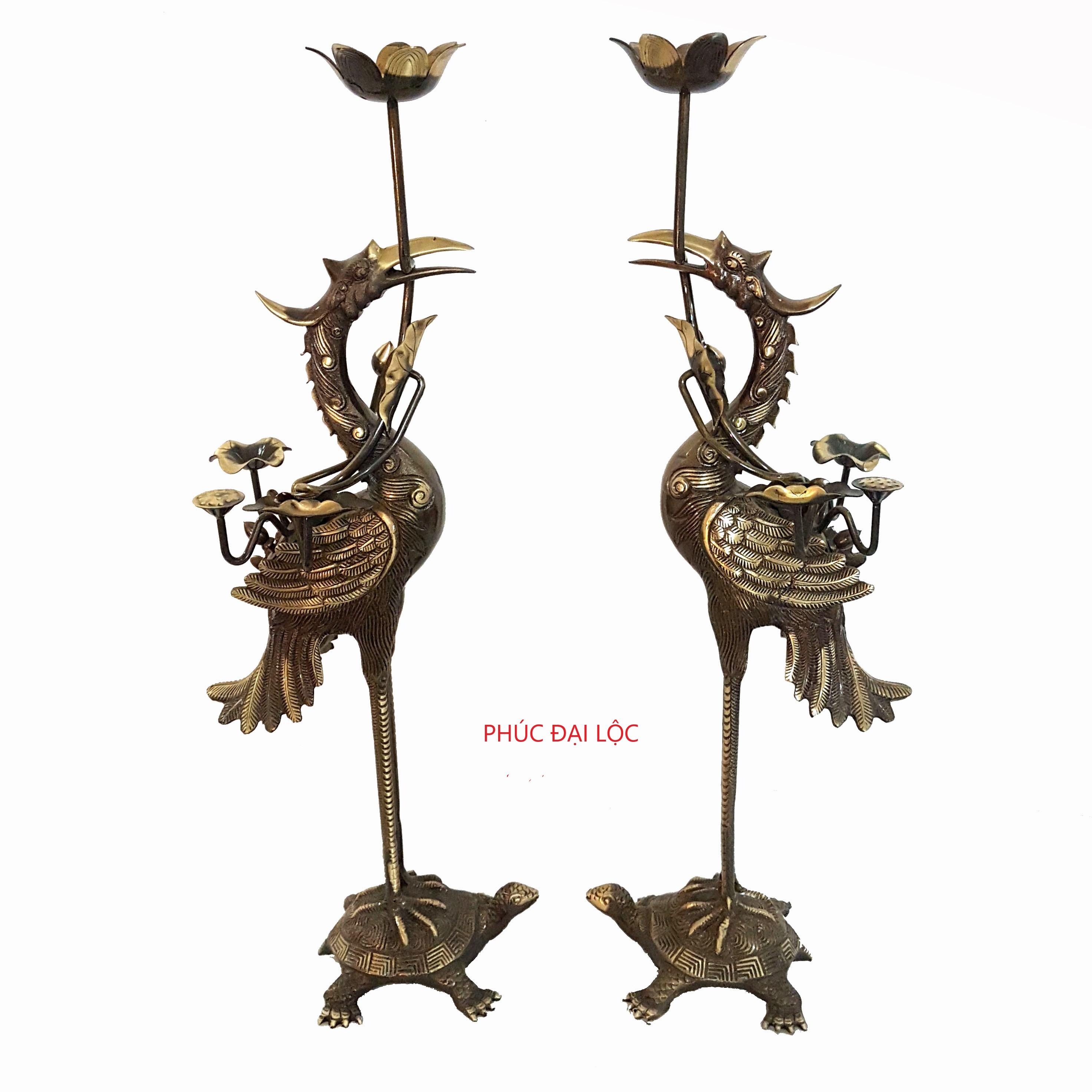 Đôi hạc cánh sen chùm cao 45 cm 2 công nghệ 2 màu