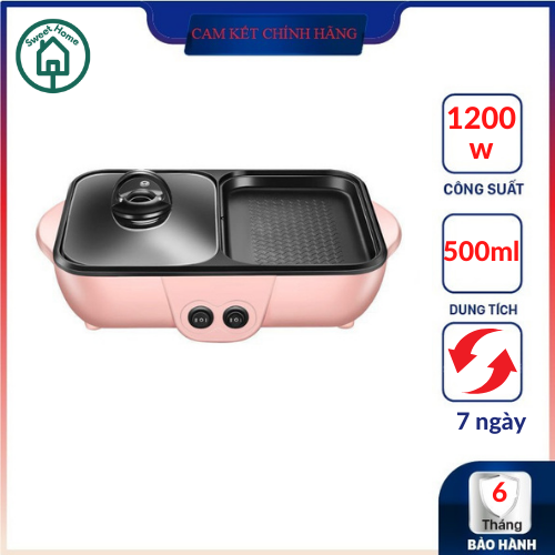 Nồi lẩu điện mini 2 ngăn đa năng cao cấp,Bếp Lẩu Nướng Đa Năng 2 in 1 Chống Dính Cao Cấp BẢO HÀNH 6 Tháng