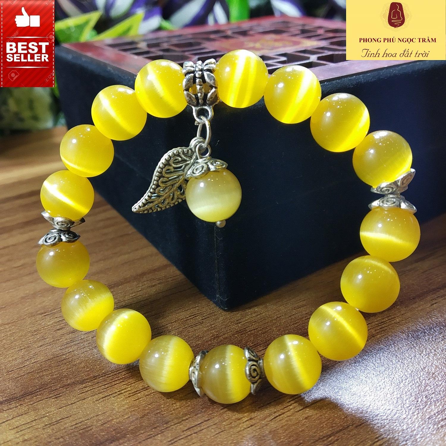 Vòng phong thủy, Vòng đá mắt mèo mix lá 10li vàng