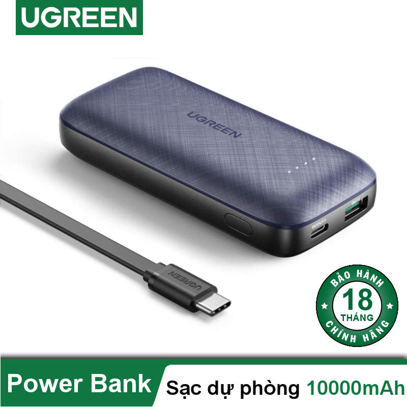 Sạc dự phòng mini dung lượng 10000mAh hỗ trợ 2 cổng sạc nhanh PD và 3.0 công suất tối đa 18W UGREEN 80749 Sạc dự phòng mini dung lượng 10000mAh hỗ trợ 2 cổng sạc nhanh PD và 3.0 công suất tối đa 18W UGREEN 80749