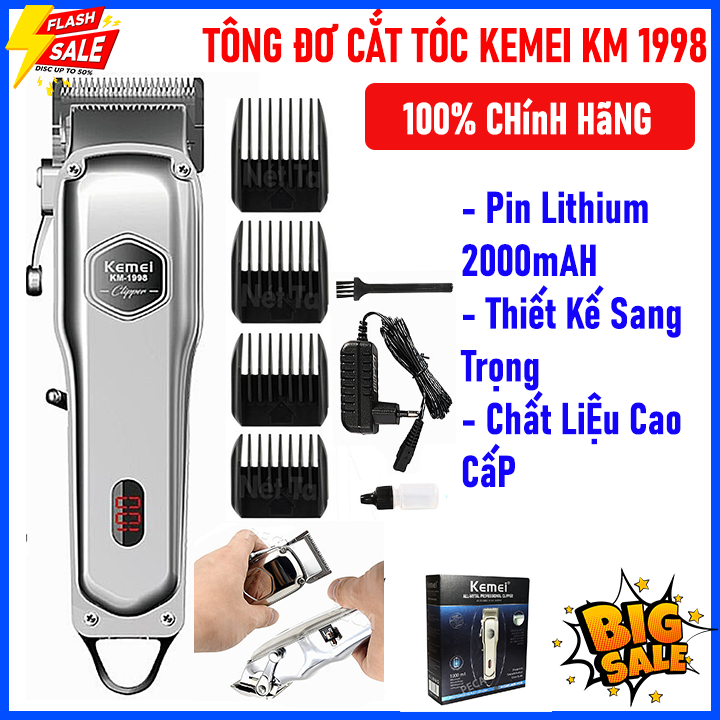 [Hàng Chính Hãng] Tông Đơ Hớt Tóc Người Lớn, Trẻ em Kemei KM 1998, Máy Cắt Tóc Gia Đình Không Dây Chuyên Nghiệp( Tăng đơ cắt tóc)