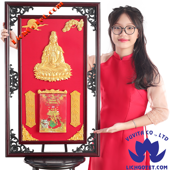[HCM]LỊCH GỖ PHÙ ĐIÊU CAO CẤP QUAN ÂM K2D ĐỎ