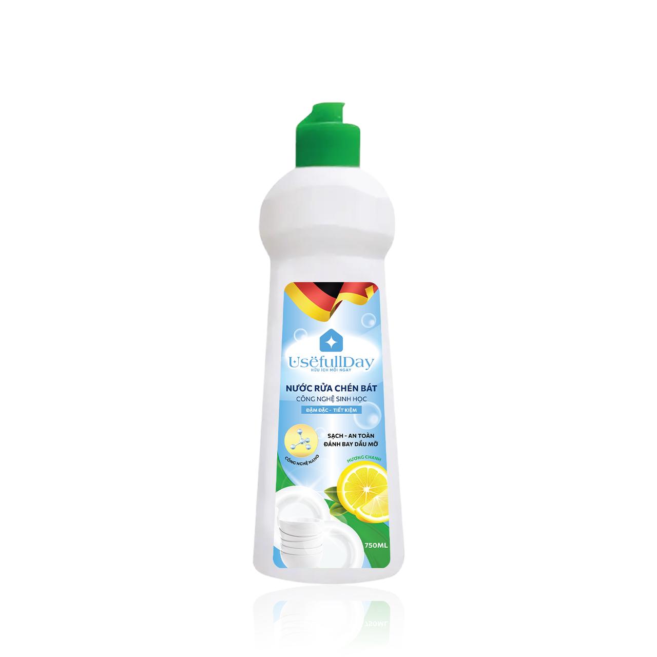 Useful Day Biotechnology Dishwashing Liquid 750ml Lemon Scent - Cinnamon Scent, Concentrated, Economical, Clean and Safe, Gentle on Hands