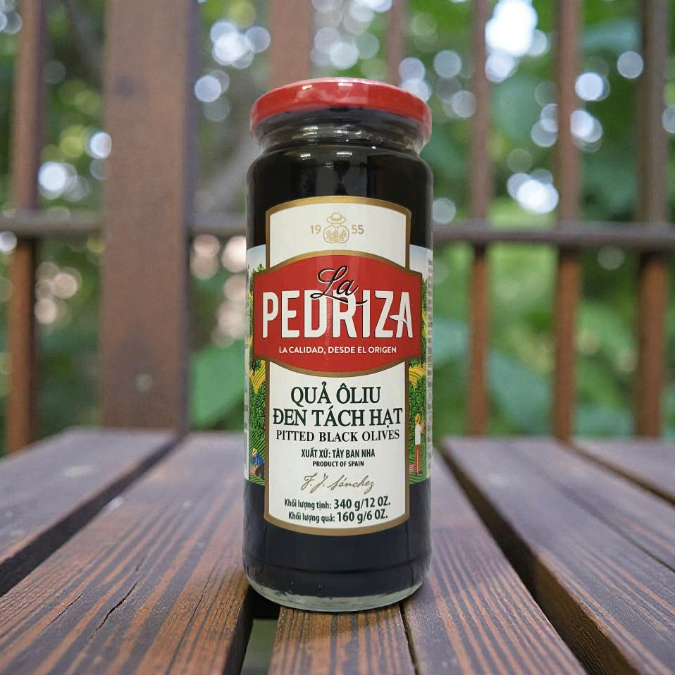 LA PEDRIZA [Lọ ĐEN 340gr] QUẢ Ô LIU ĐEN TÁCH HẠT TÂY BAN NHA Pitted Black Olives
