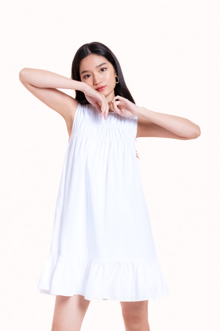 Libé workshop - đầm dáng babydoll không tay xoè nhẹ màu trắng