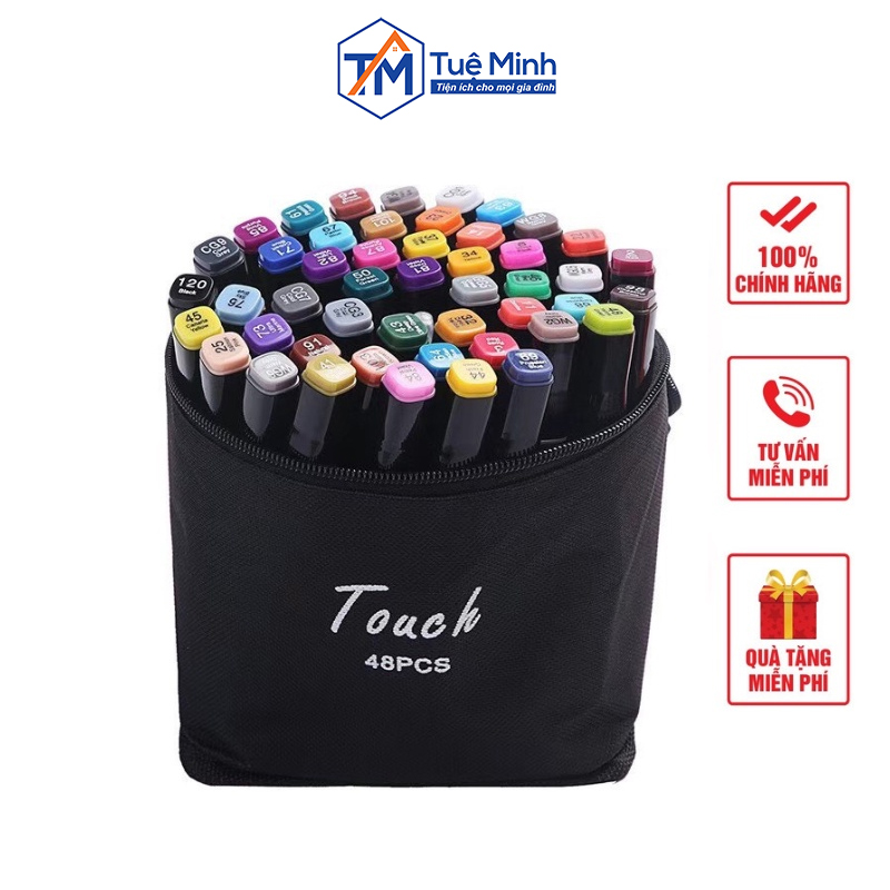 Bút màu dạ marker 48 bút 2 đầu, dụng cụ vẽ tranh chuyên nghiệp tặng kèm túi vải đựng xịn xò