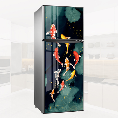 Decal Tủ Lạnh, Miếng Giấy Dán Dùng Để Trang Trí Tủ Lạnh - Chủ Đề Hình Cá (Cửu Ngư Quần Hội) - Dễ Dàng Bóc Dán, Không Thấm Nước, Không Bay Màu